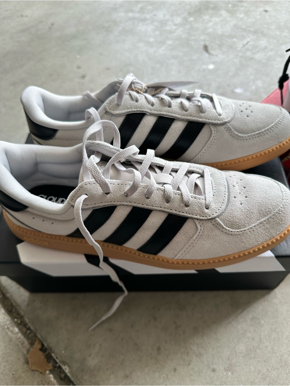 adidas Light Gray Black Gum Court-Style Athletic Shoes